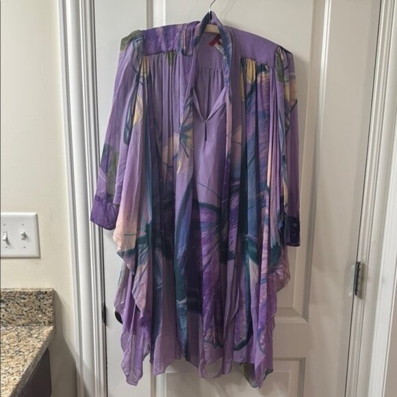 Vivienne Tam Flowy Purple Floral Butterfly Silk Dress Size P - Picture 1 of 5